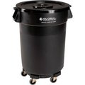 Global Equipment Plastic Trash Can with Lid   Dolly - 32 Gallon Black 240460BKB